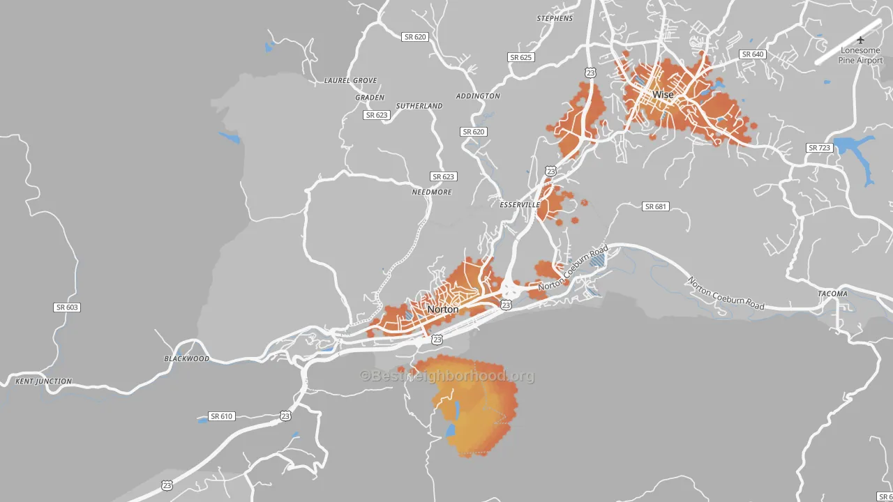 Bike Grade map of 24273, VA