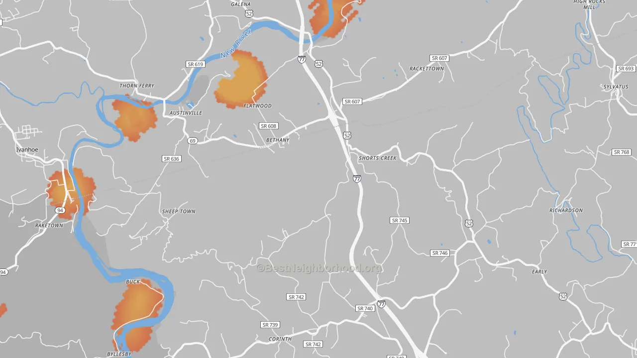 Bike Grade map of 24312, VA