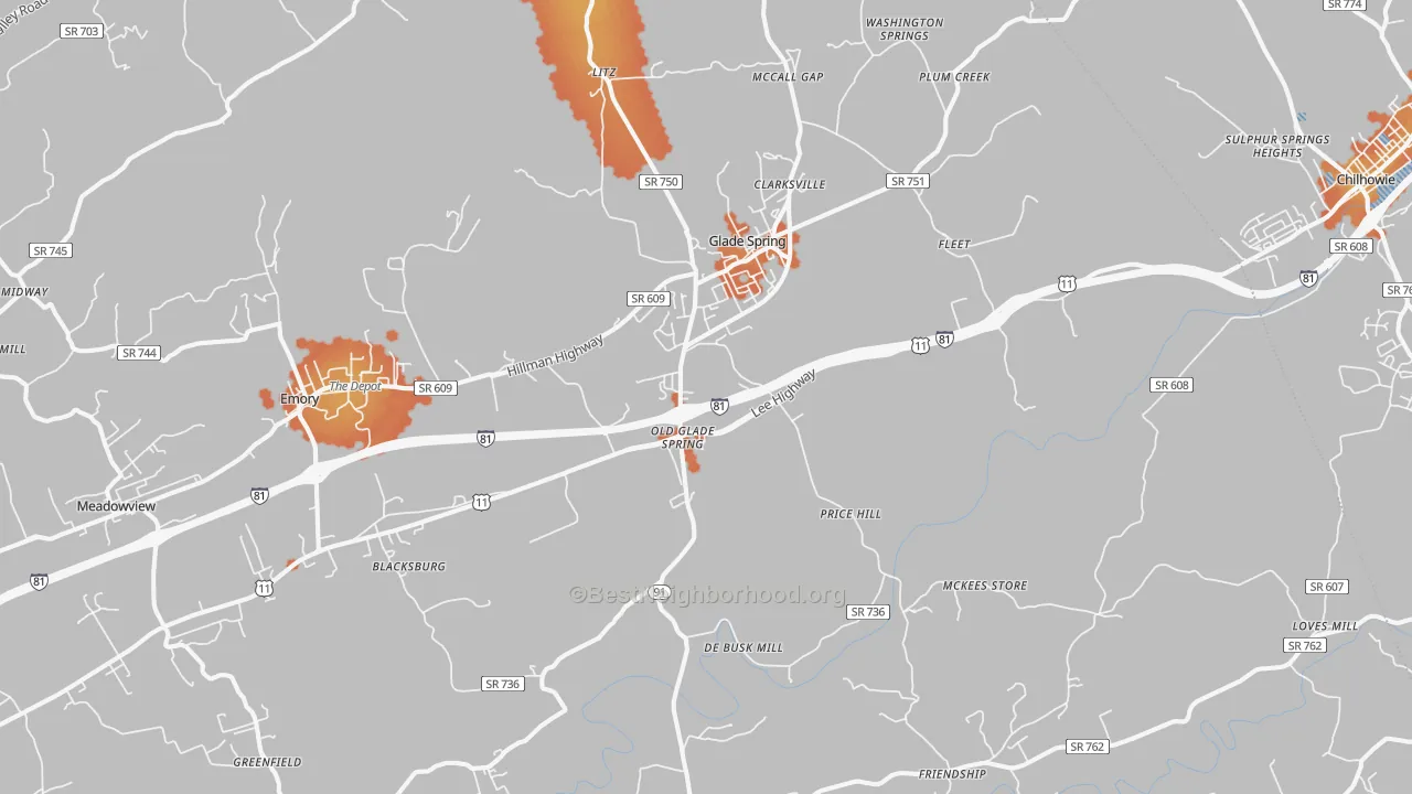 Bike Grade map of 24340, VA