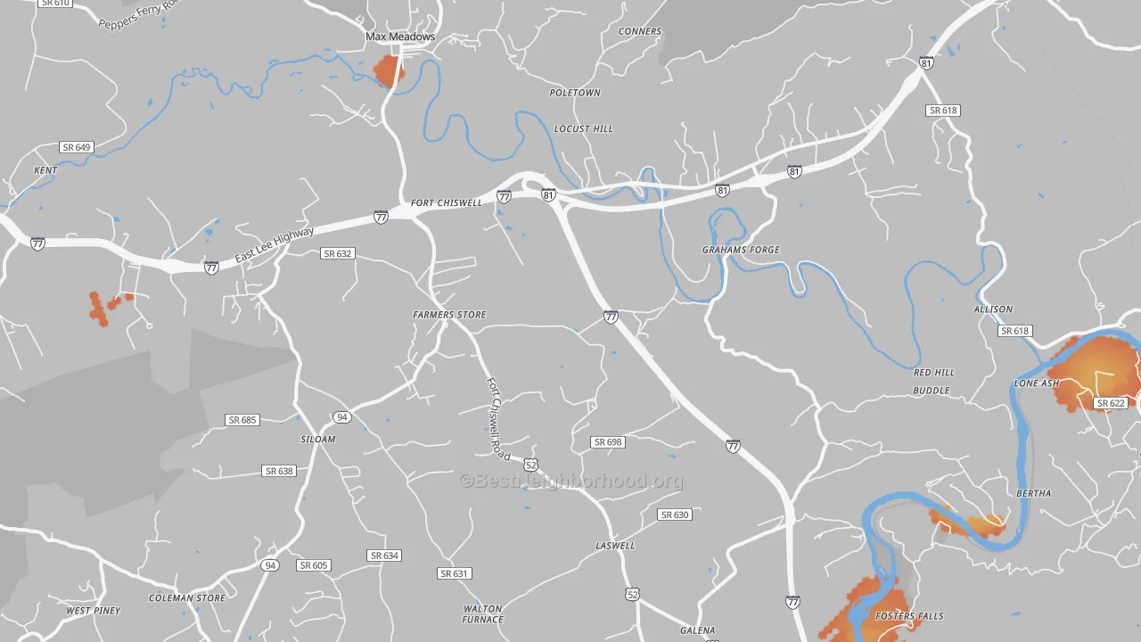 Bike Grade map of 24360, VA