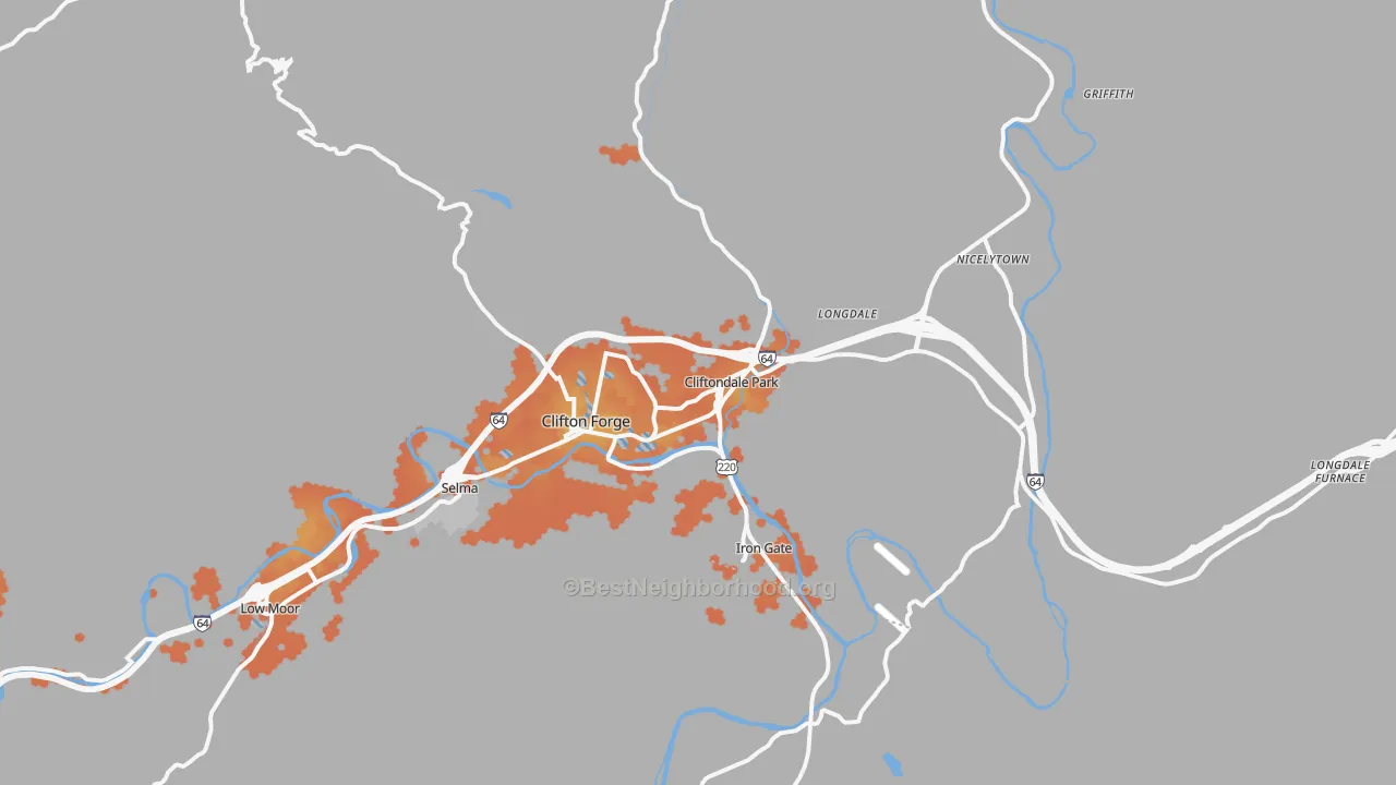 Bike Grade map of 24422, VA