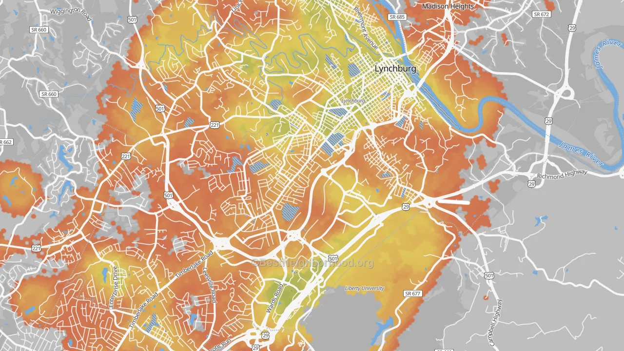Bike Grade map of 24501, VA