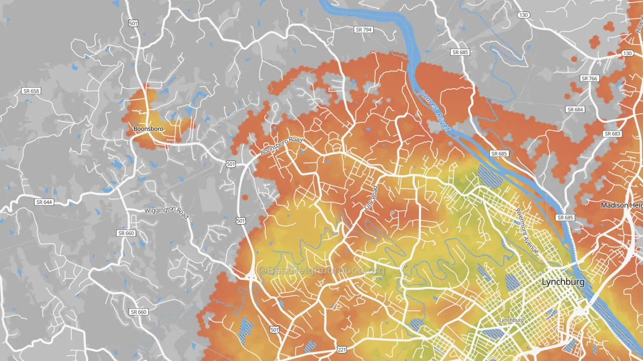 Bike Grade map of 24503, VA