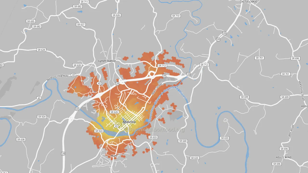 Bike Grade map of 24517, VA