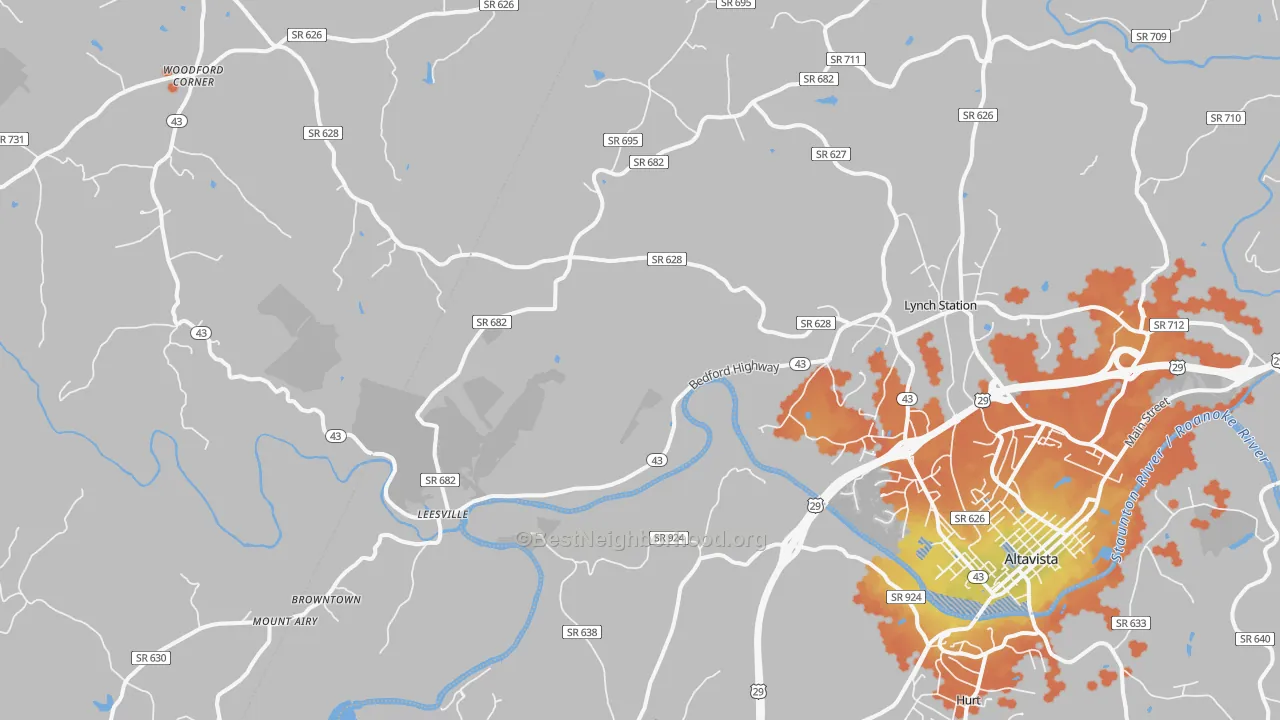 Bike Grade map of 24571, VA