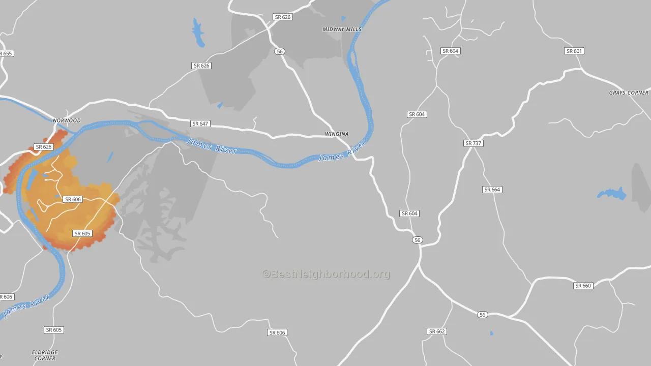 Bike Grade map of 24599, VA