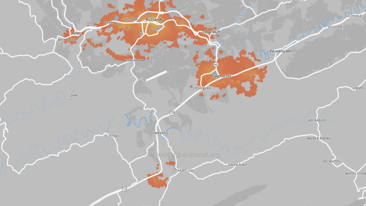 Bike Grade map of 24609, VA