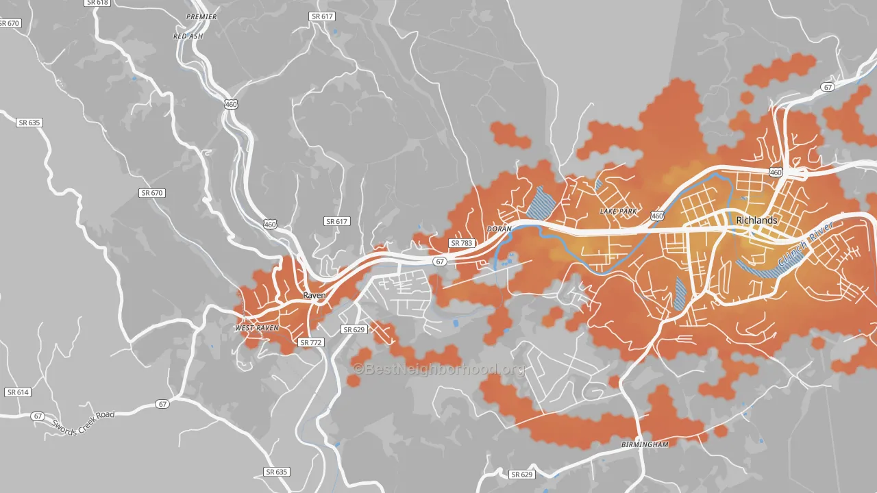 Bike Grade map of 24612, VA