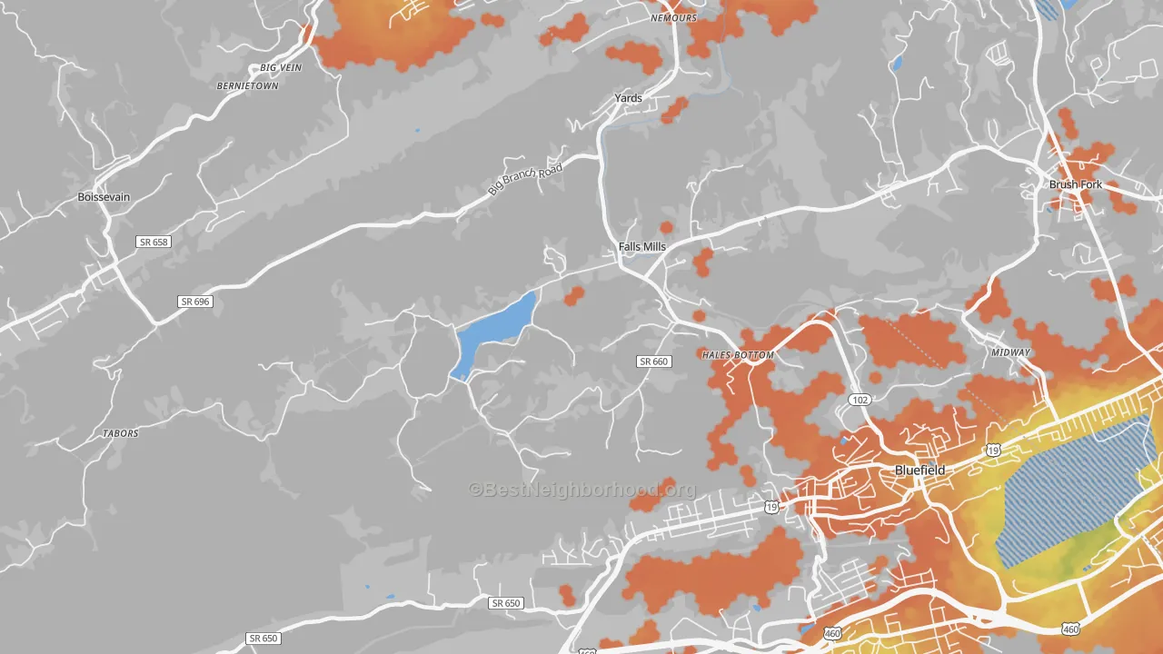 Bike Grade map of 24613, VA