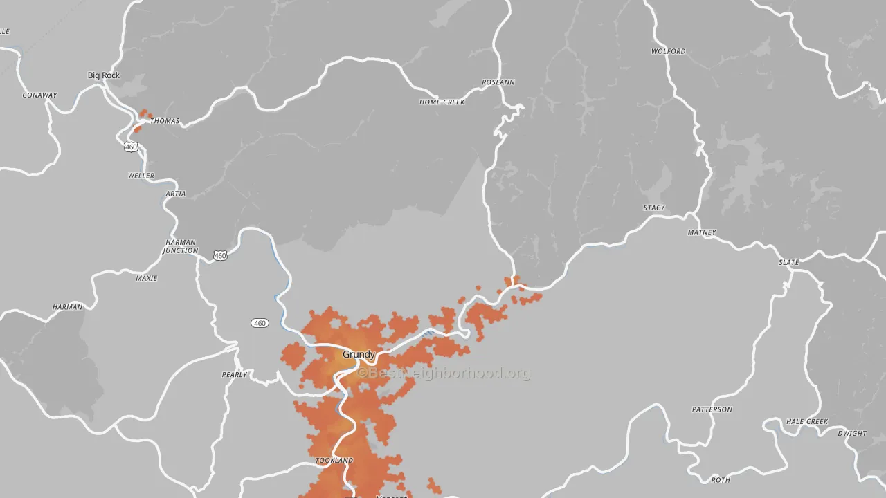 Bike Grade map of 24614, VA