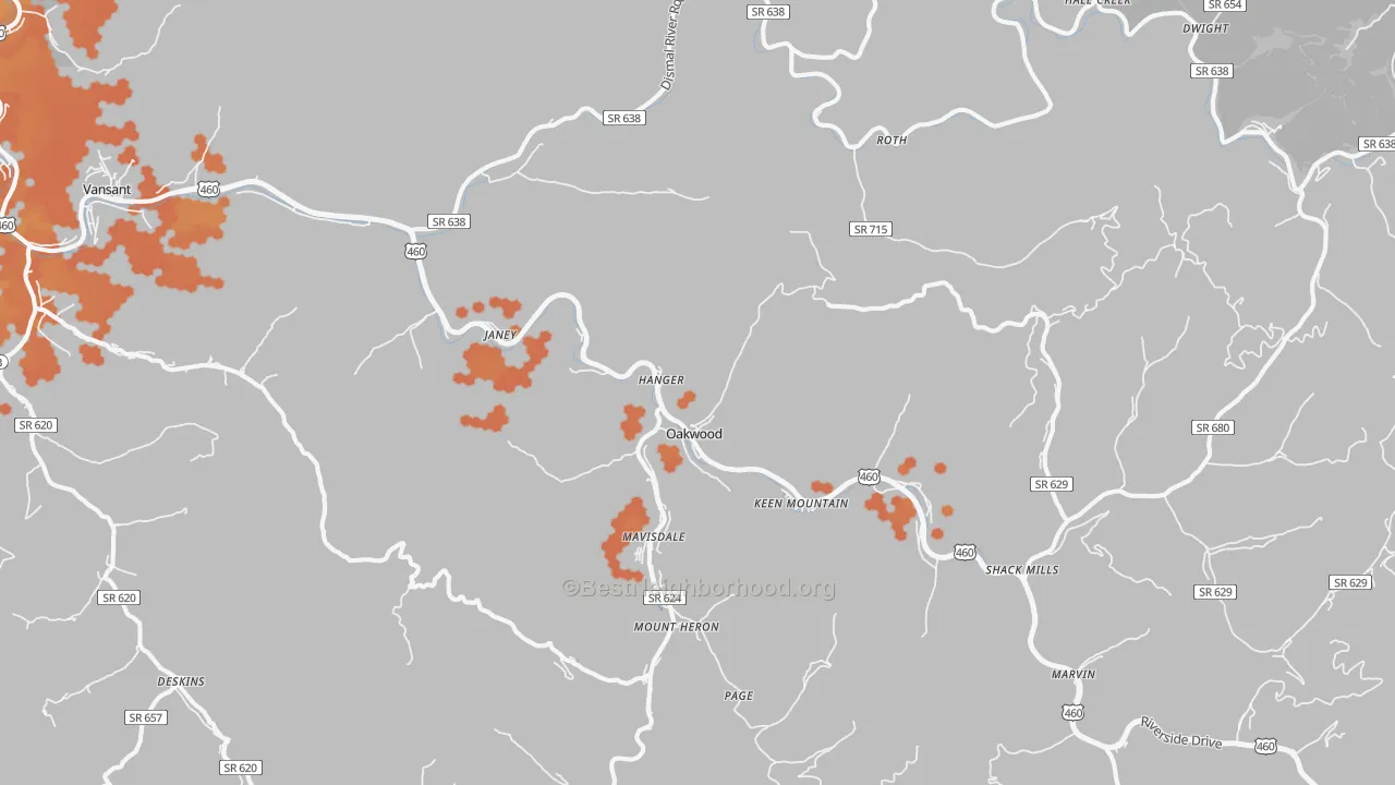 Bike Grade map of 24631, VA