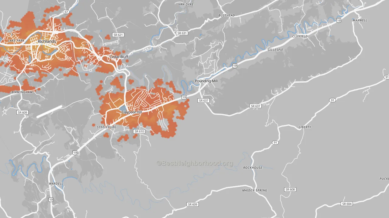Bike Grade map of 24637, VA