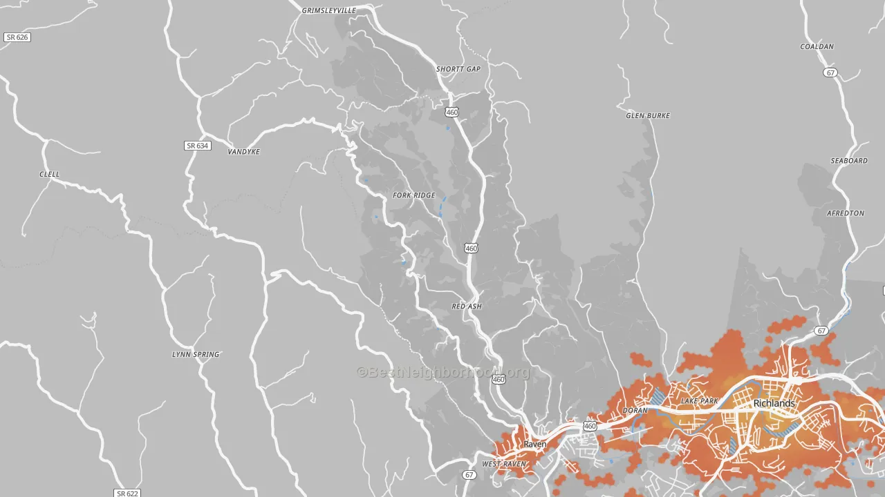 Bike Grade map of 24639, VA