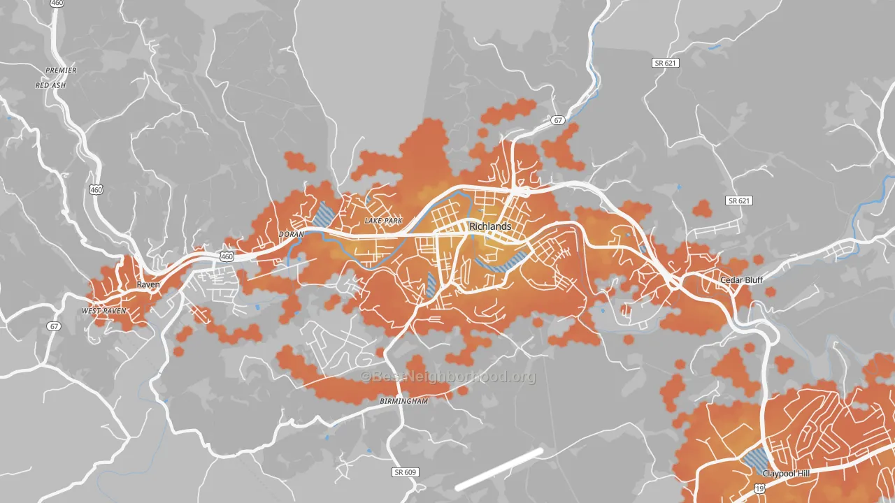 Bike Grade map of 24641, VA