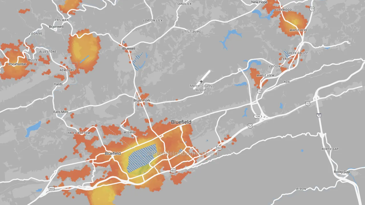 Bike Grade map of 24701, WV