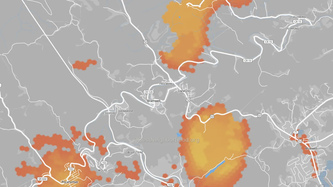 Bike Grade map of 24724, WV