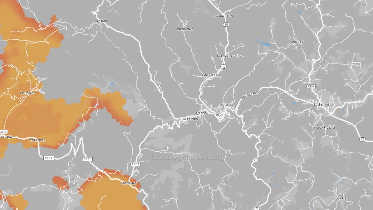 Bike Grade map of 24736, WV