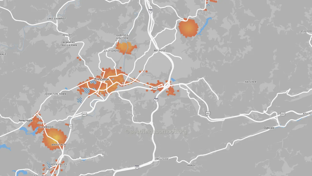 Bike Grade map of 24739, WV
