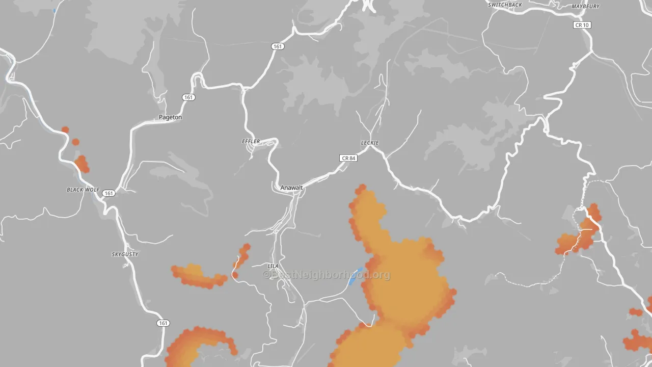 Bike Grade map of 24808, WV