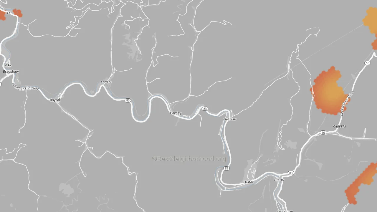 Bike Grade map of 24813, WV