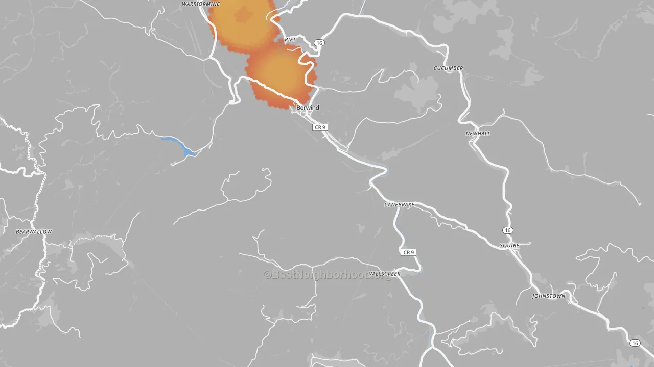 Bike Grade map of 24815, WV