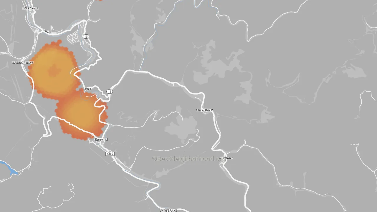 Bike Grade map of 24826, WV