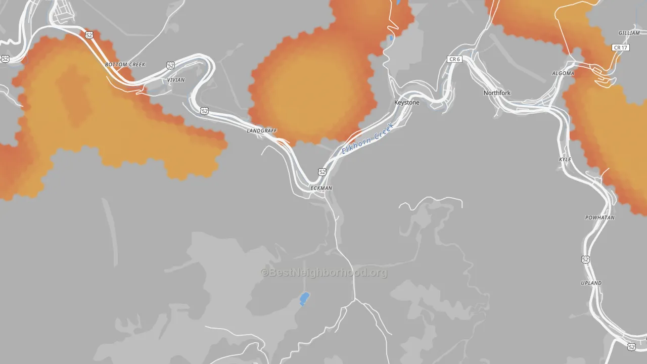 Bike Grade map of 24829, WV