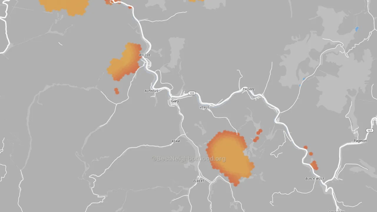 Bike Grade map of 24836, WV