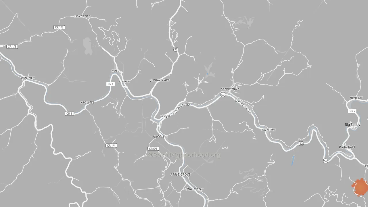 Bike Grade map of 24844, WV