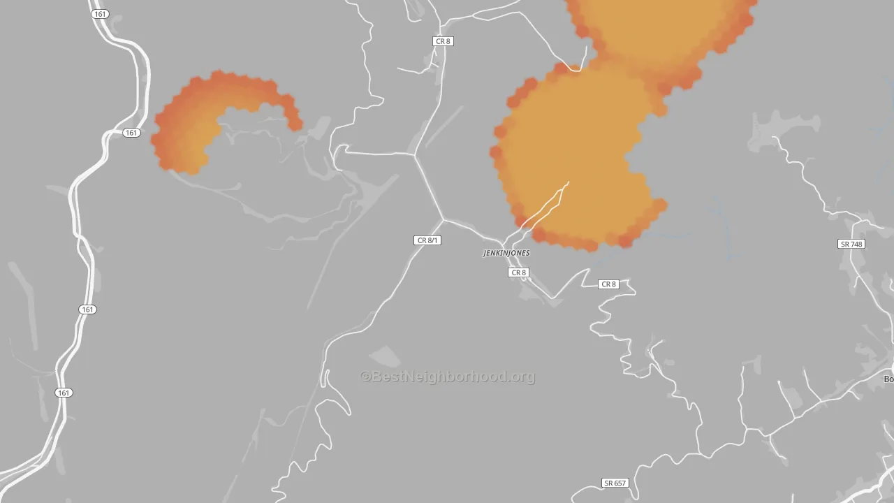 Bike Grade map of 24848, WV