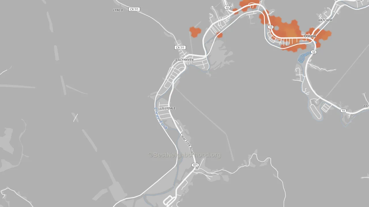 Bike Grade map of 24857, WV