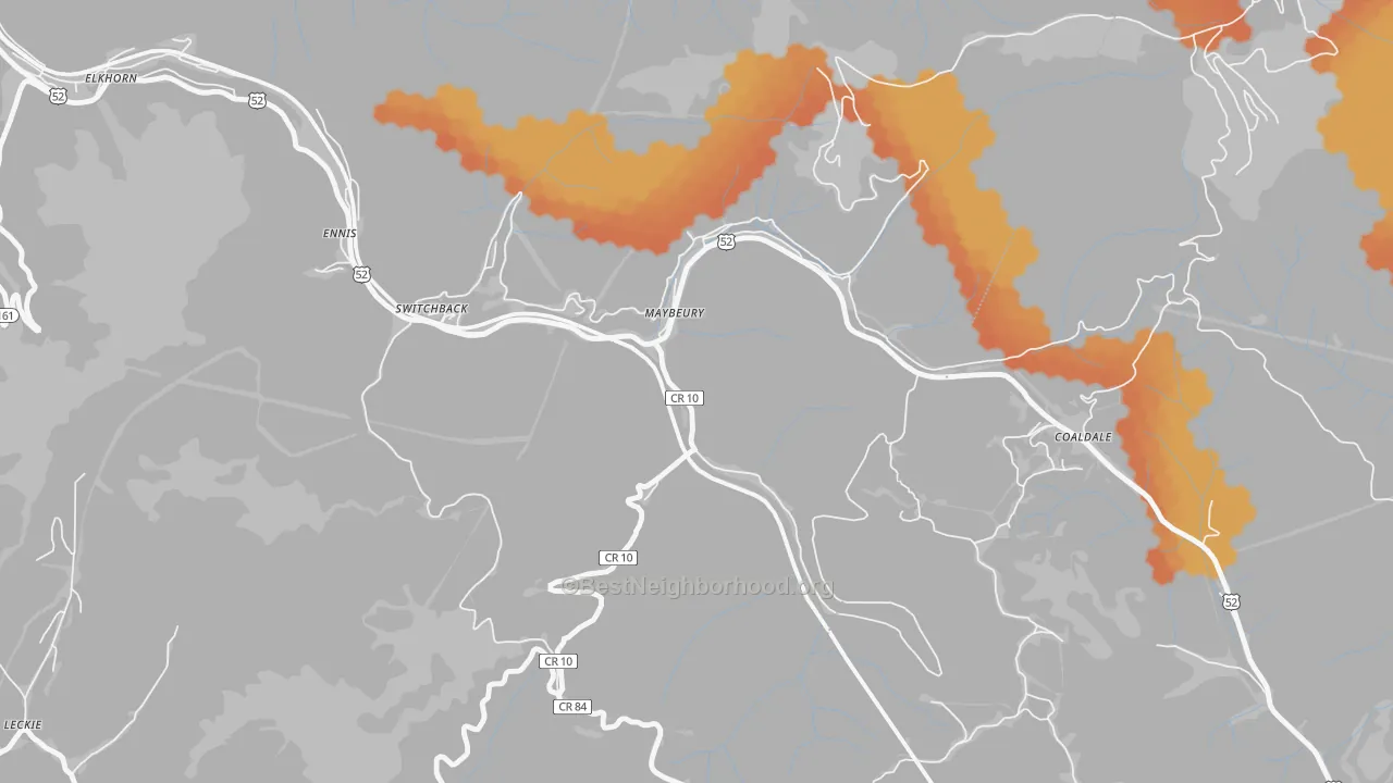 Bike Grade map of 24861, WV