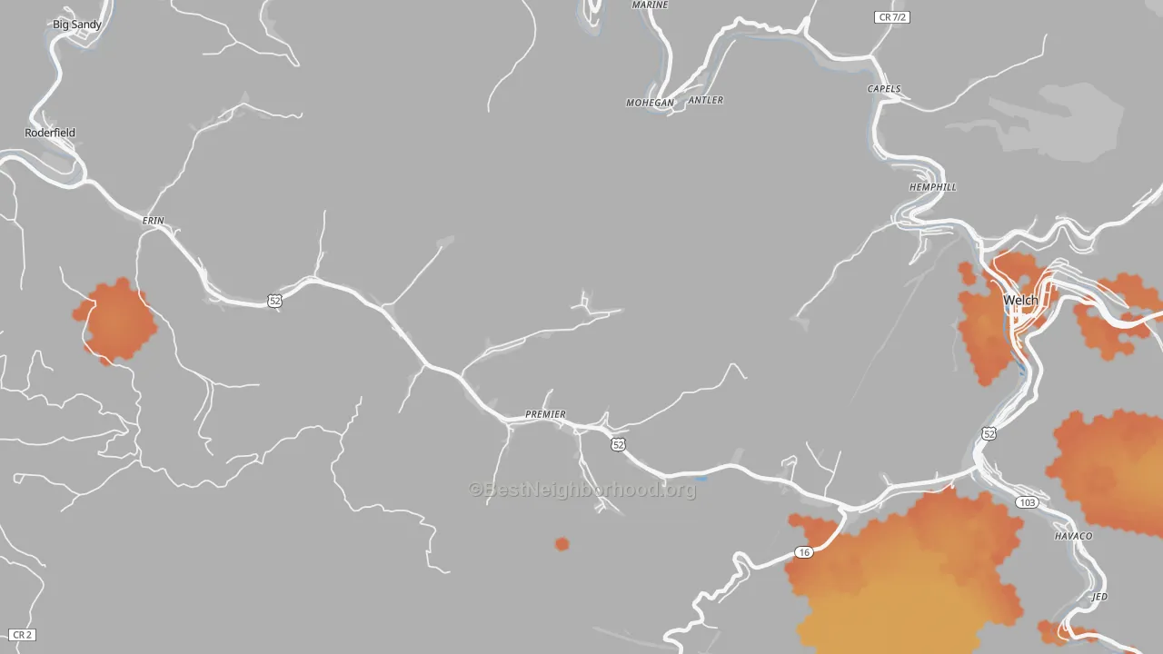 Bike Grade map of 24878, WV