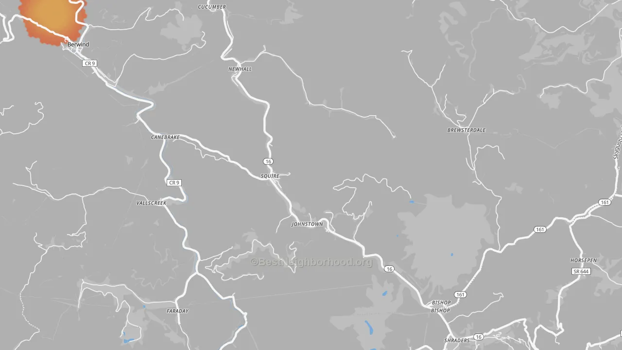 Bike Grade map of 24884, WV