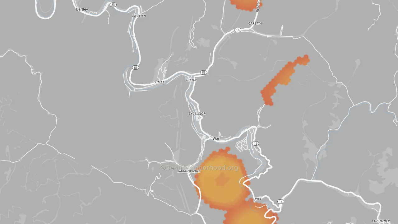 Bike Grade map of 24892, WV