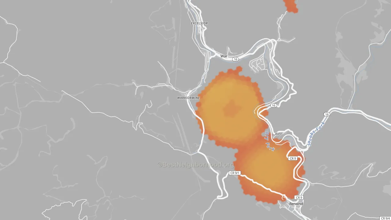 Bike Grade map of 24894, WV