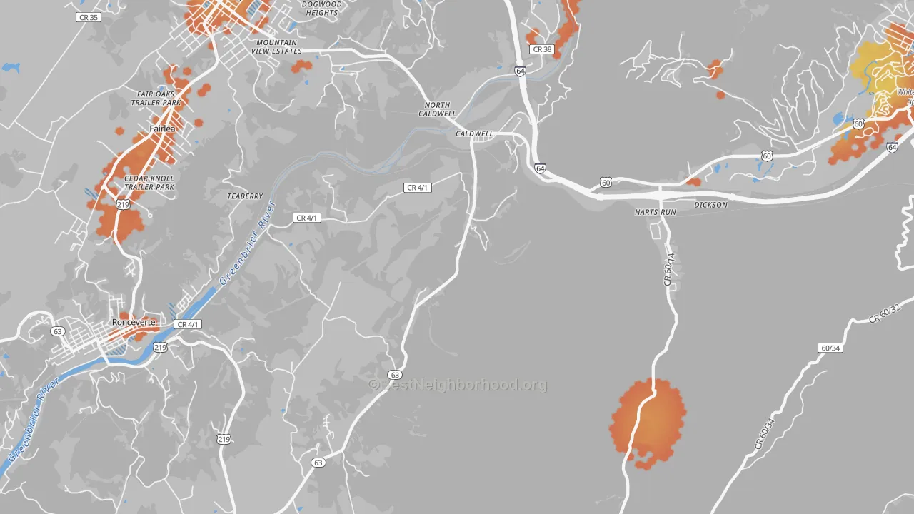Bike Grade map of 24925, WV