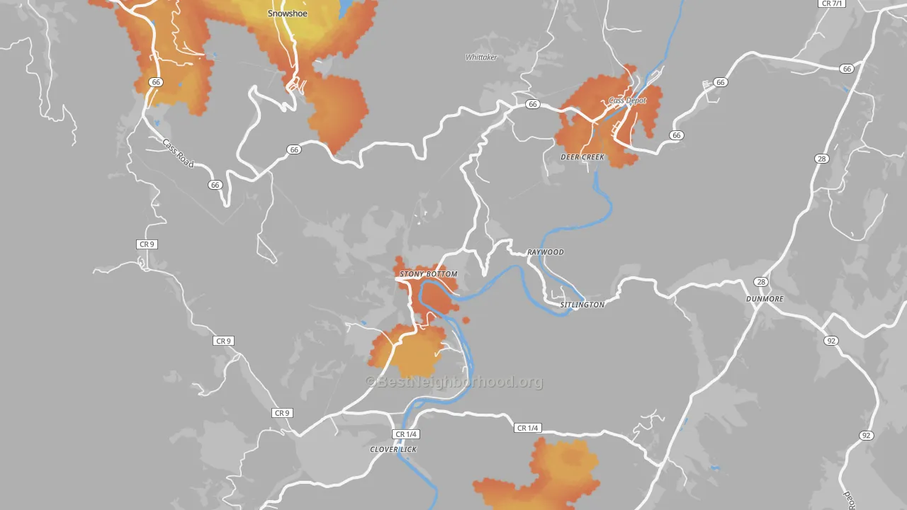 Bike Grade map of 24927, WV