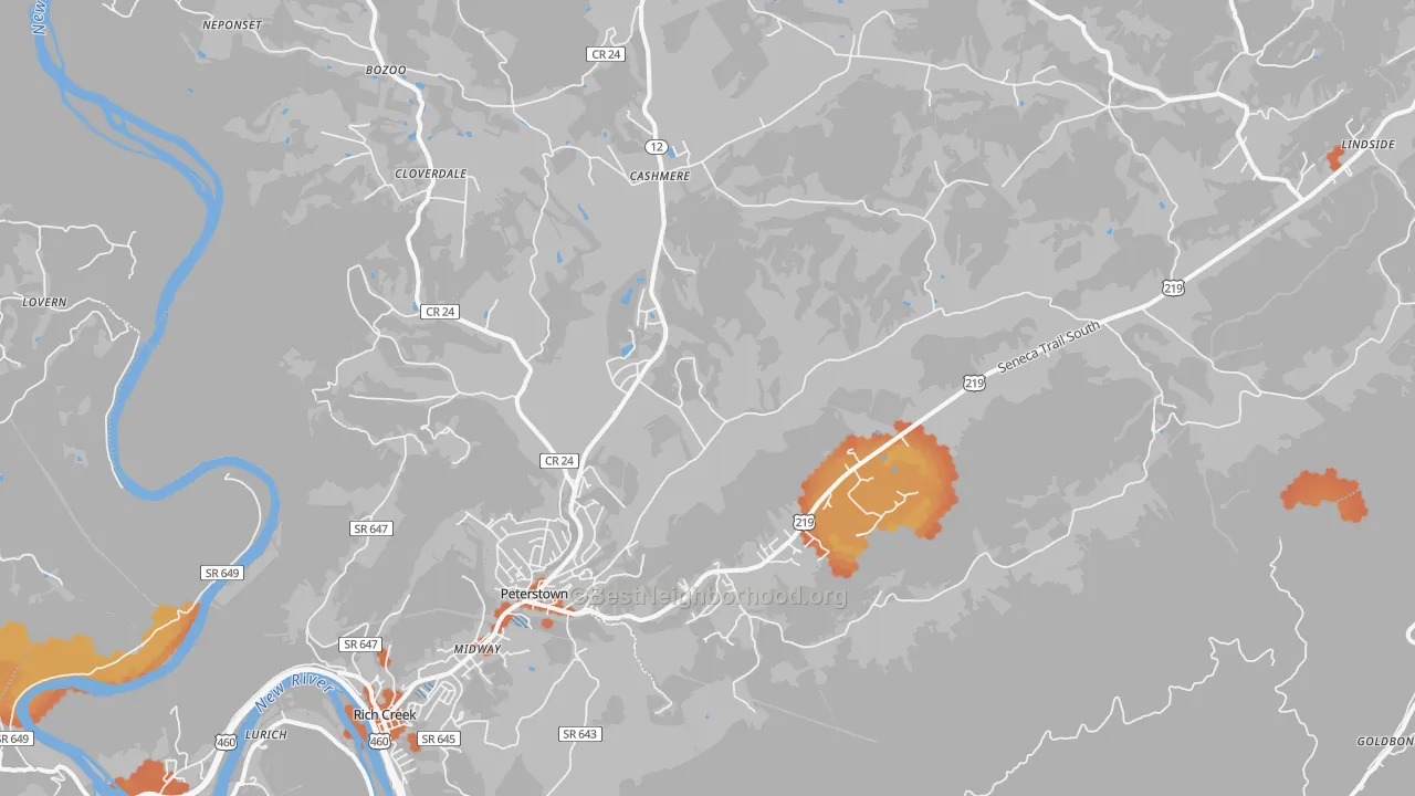 Bike Grade map of 24963, WV
