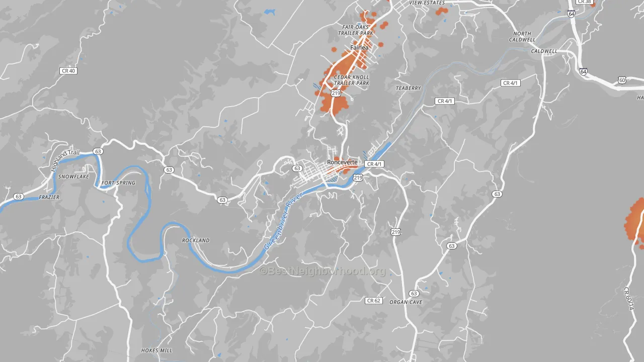 Bike Grade map of 24970, WV