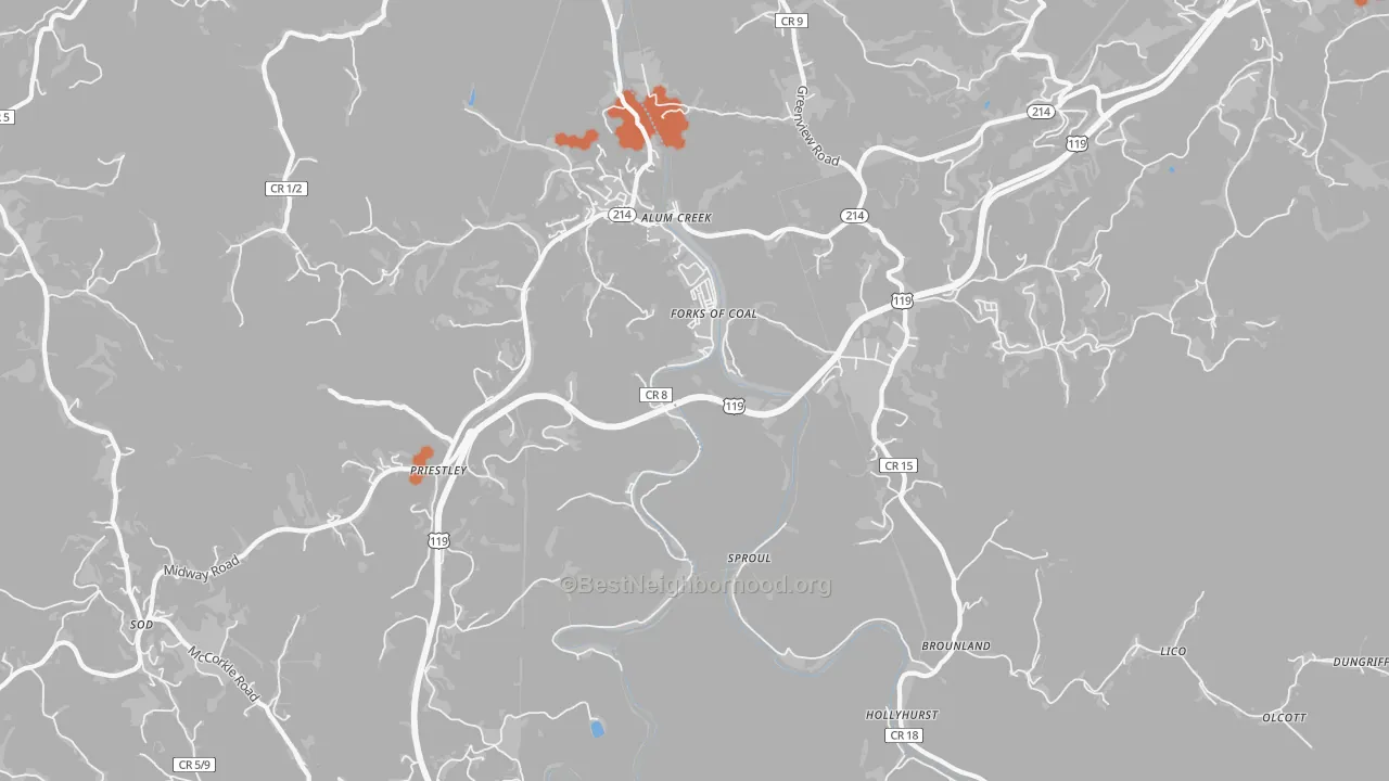 Bike Grade map of 25003, WV