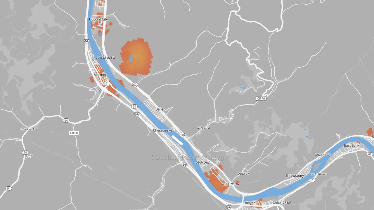 Bike Grade map of 25015, WV
