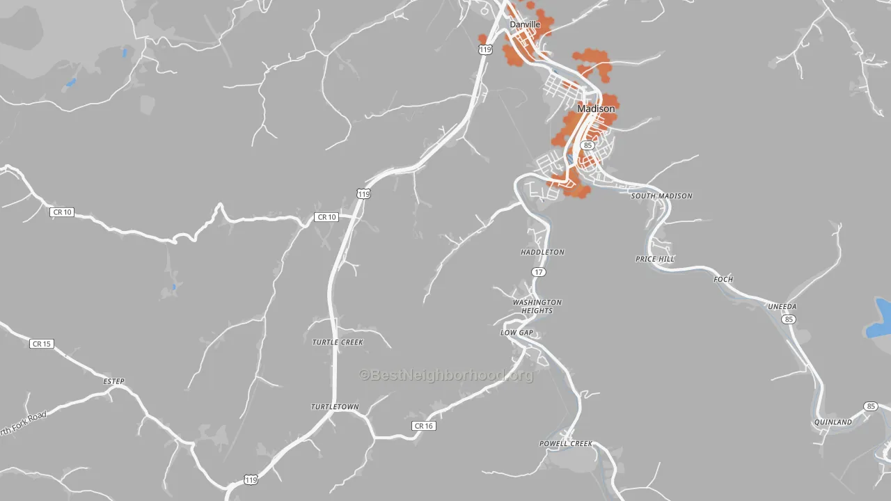 Bike Grade map of 25053, WV