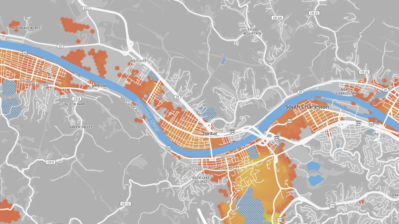 Bike Grade map of 25064, WV
