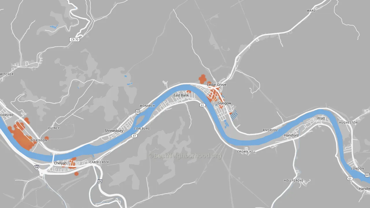 Bike Grade map of 25067, WV