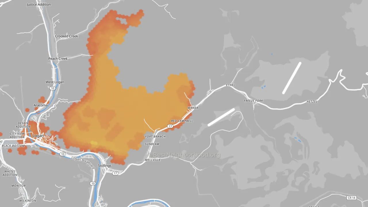 Bike Grade map of 25076, WV