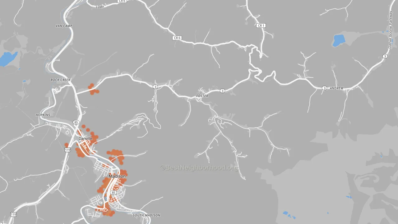 Bike Grade map of 25081, WV