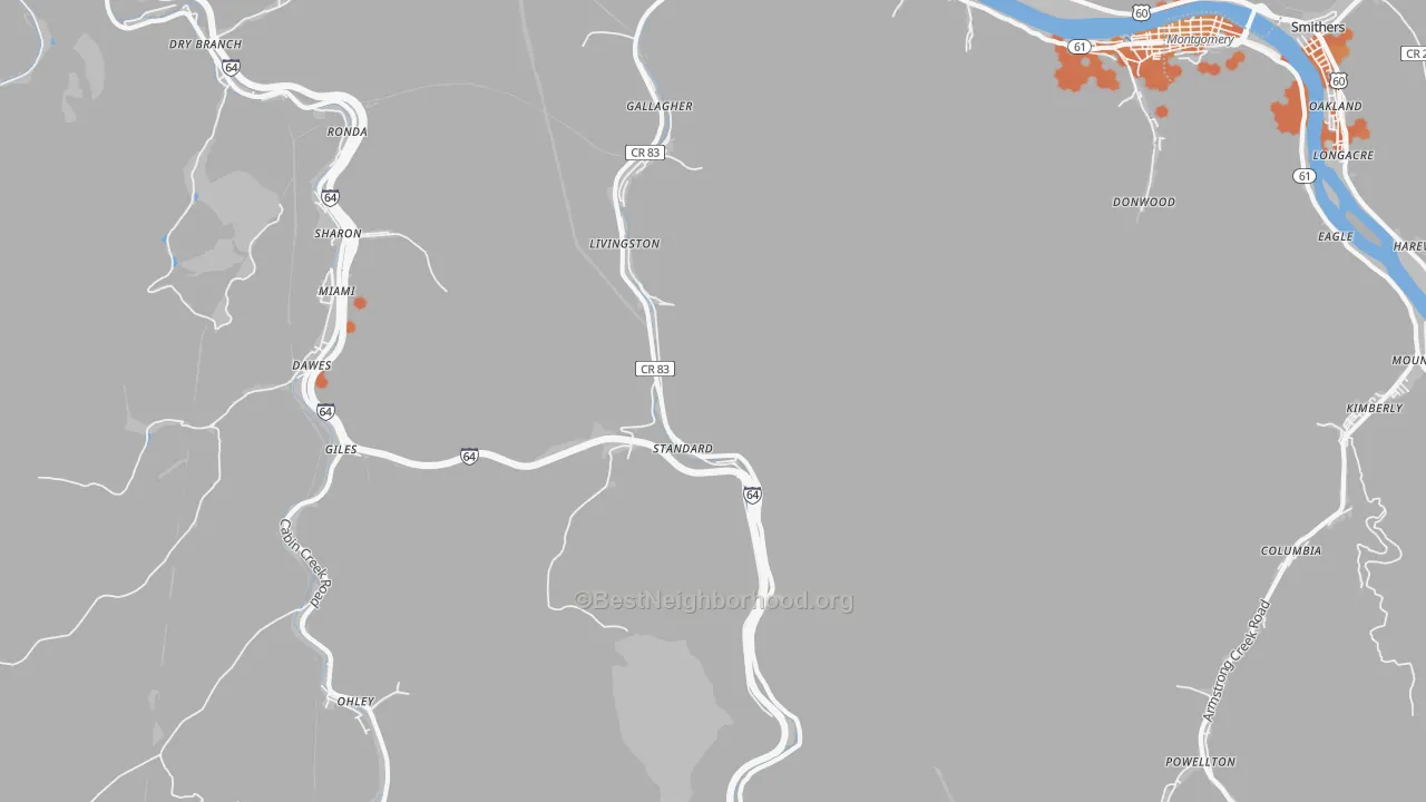 Bike Grade map of 25083, WV