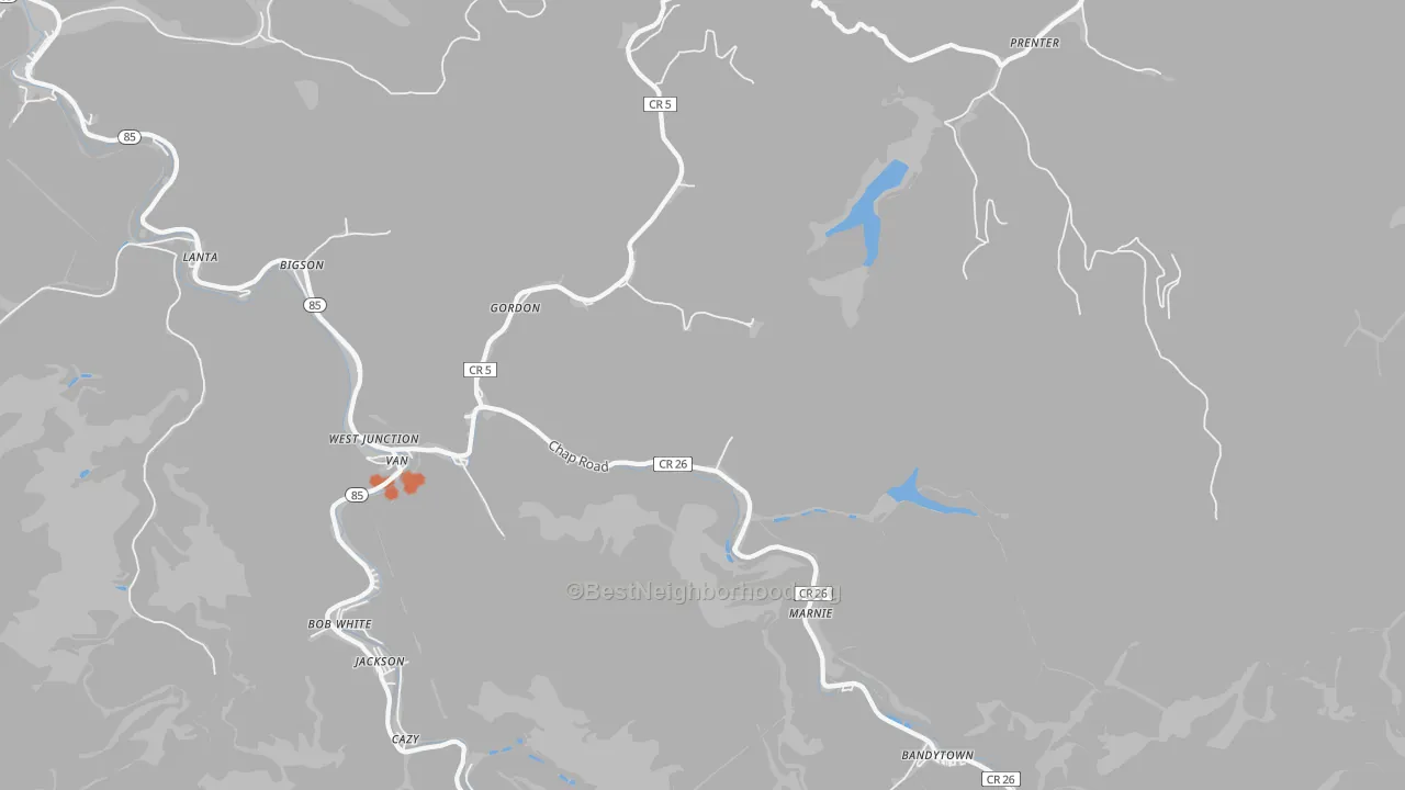 Bike Grade map of 25093, WV