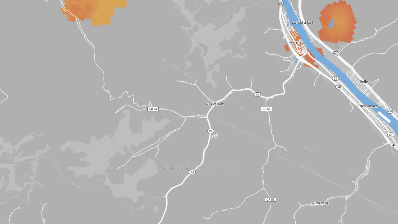 Bike Grade map of 25107, WV